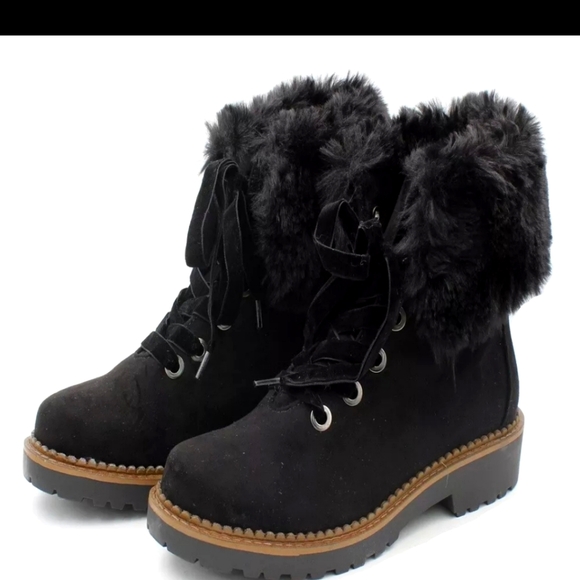 NWB Unionbay Womens Charlotte Suede Faux Fur Lace Up Ankle Bootie - Picture 1 of 4